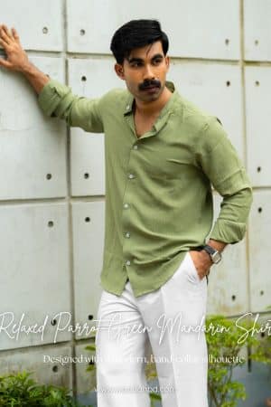 Parrot Green Mandarin Shirt