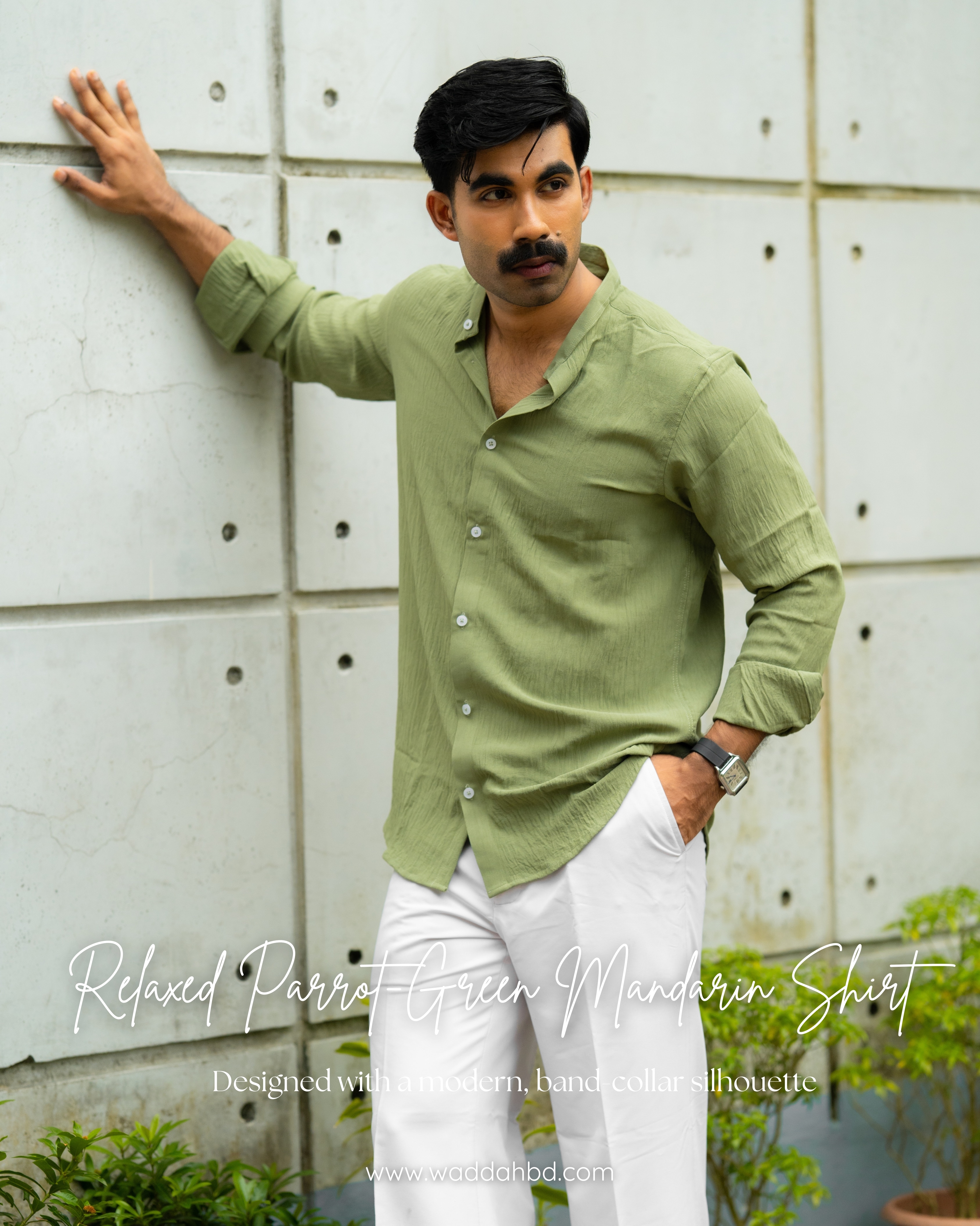 Parrot Green Mandarin Shirt