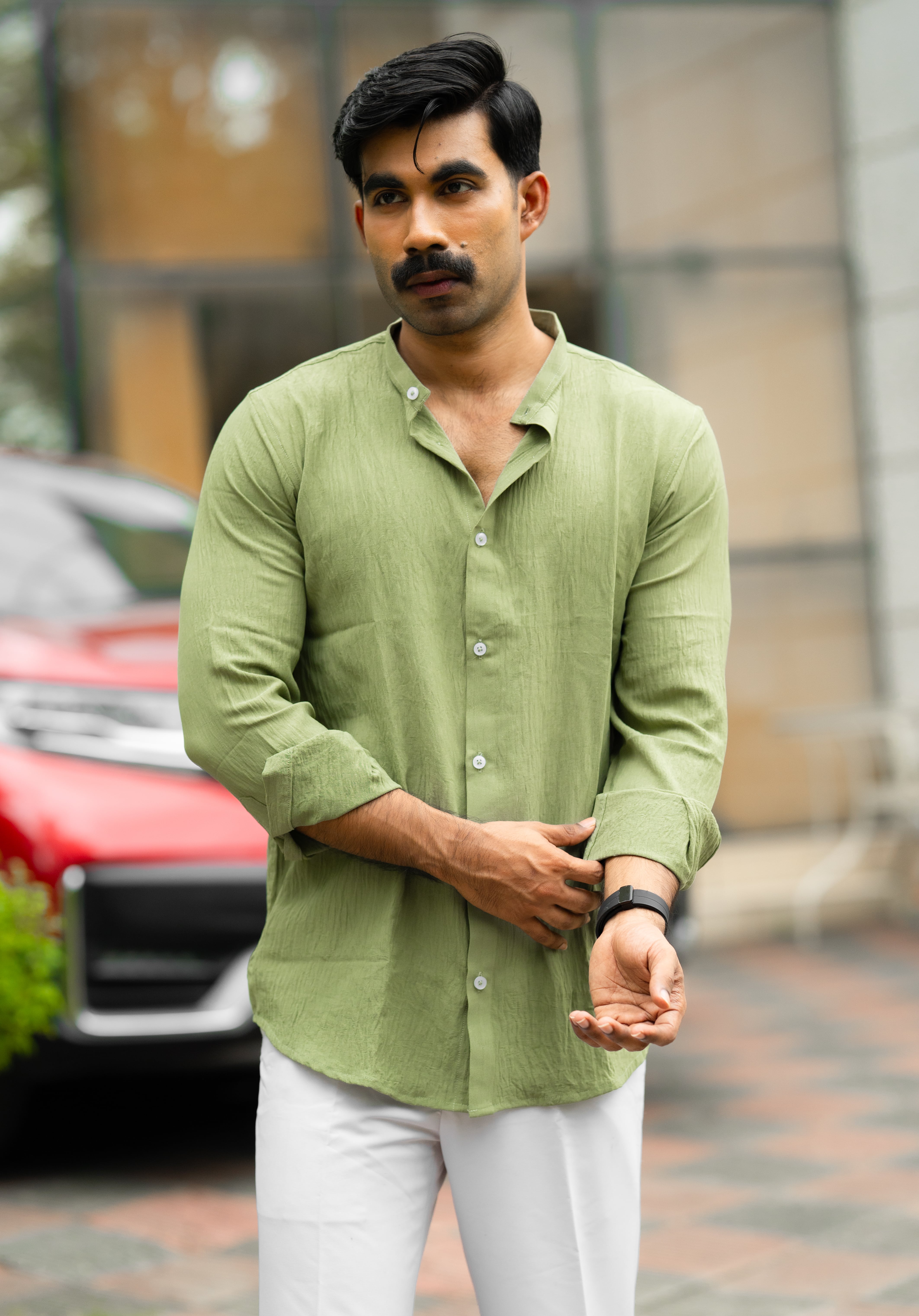 Parrot Green Mandarin Shirt - Image 5
