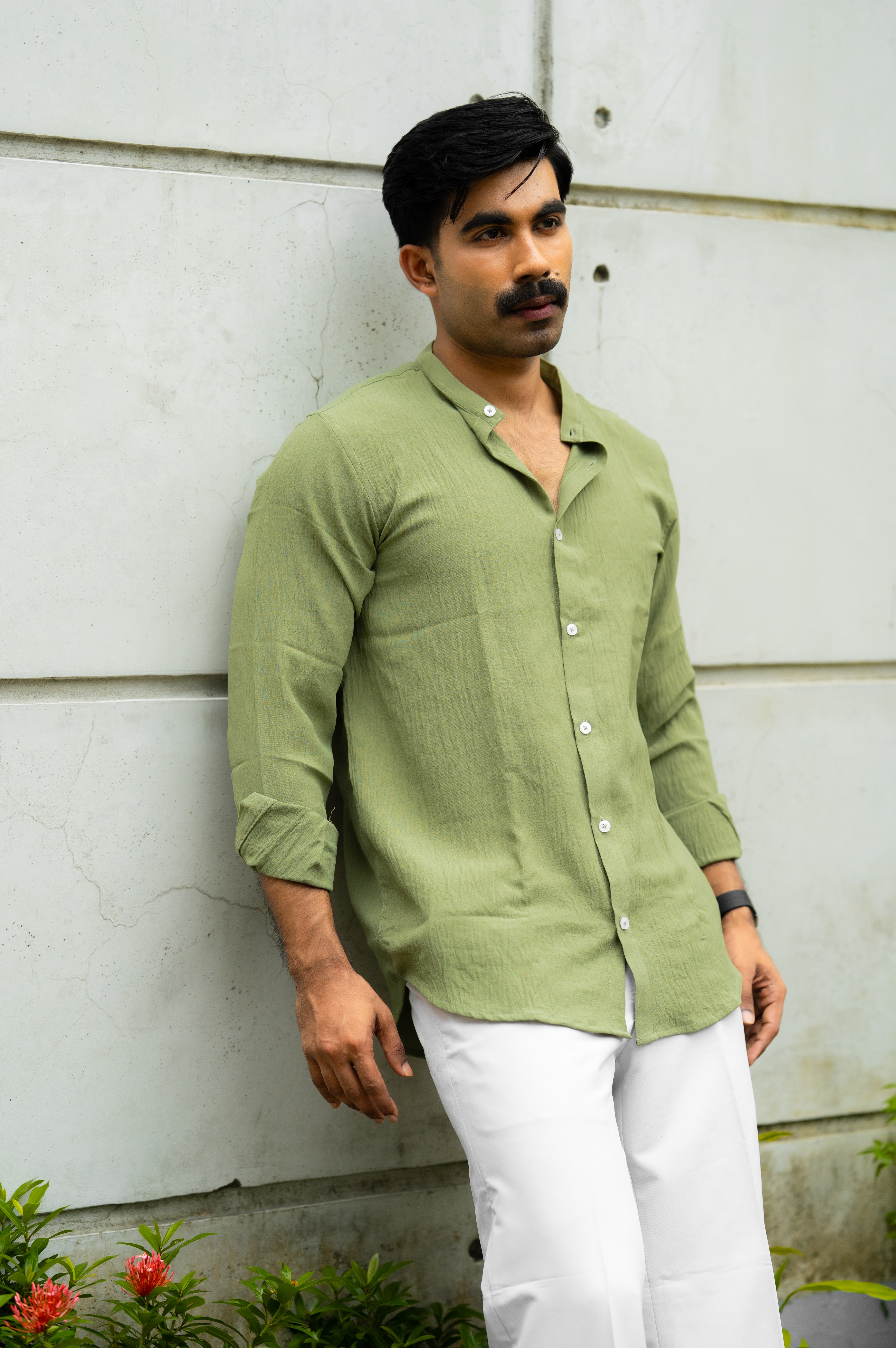 Parrot Green Mandarin Shirt - Image 4