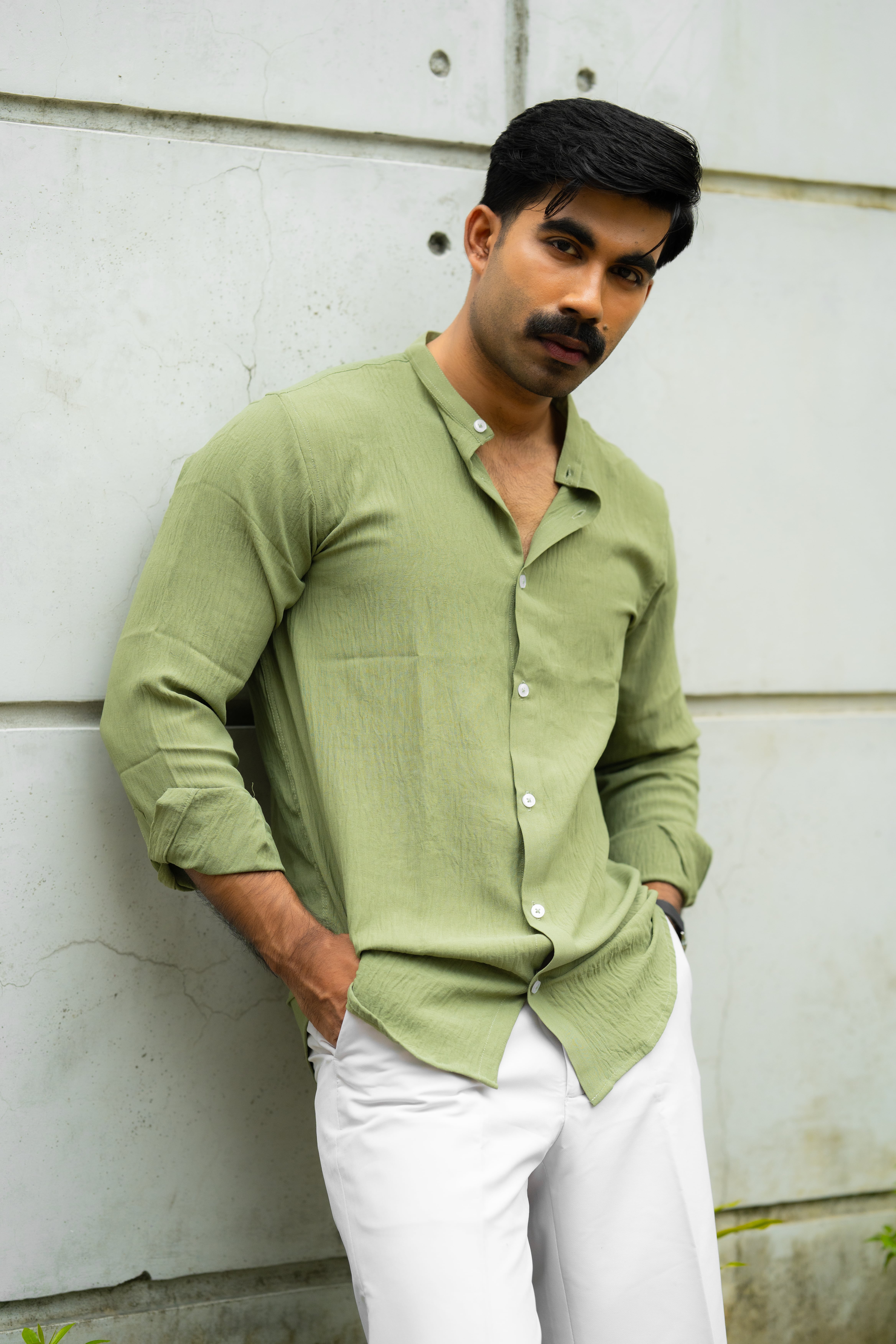 Parrot Green Mandarin Shirt - Image 3
