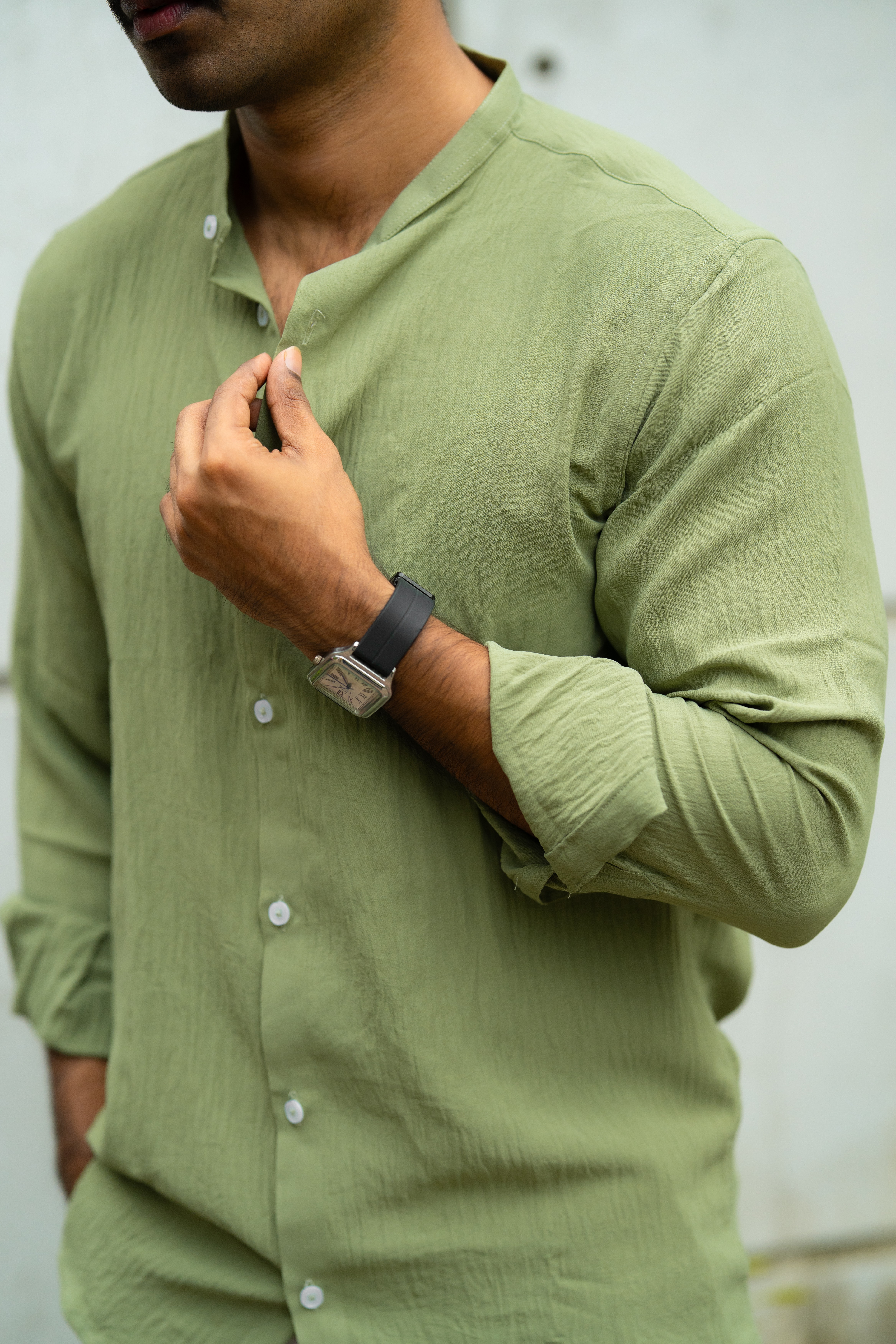 Parrot Green Mandarin Shirt - Image 2