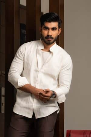 Monochrome Pinstripe Mandarin Shirt