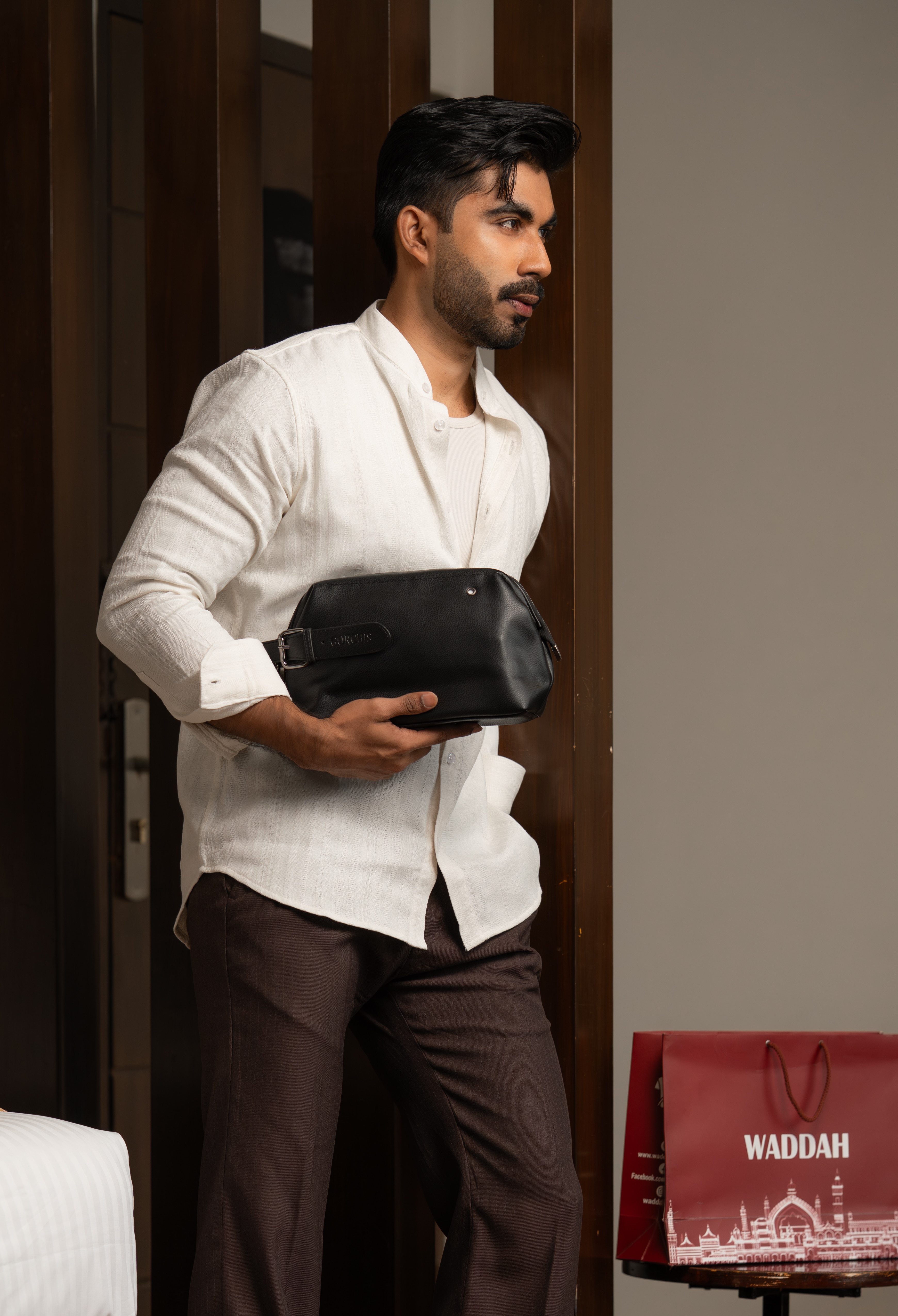 Monochrome Pinstripe Mandarin Shirt - Image 6