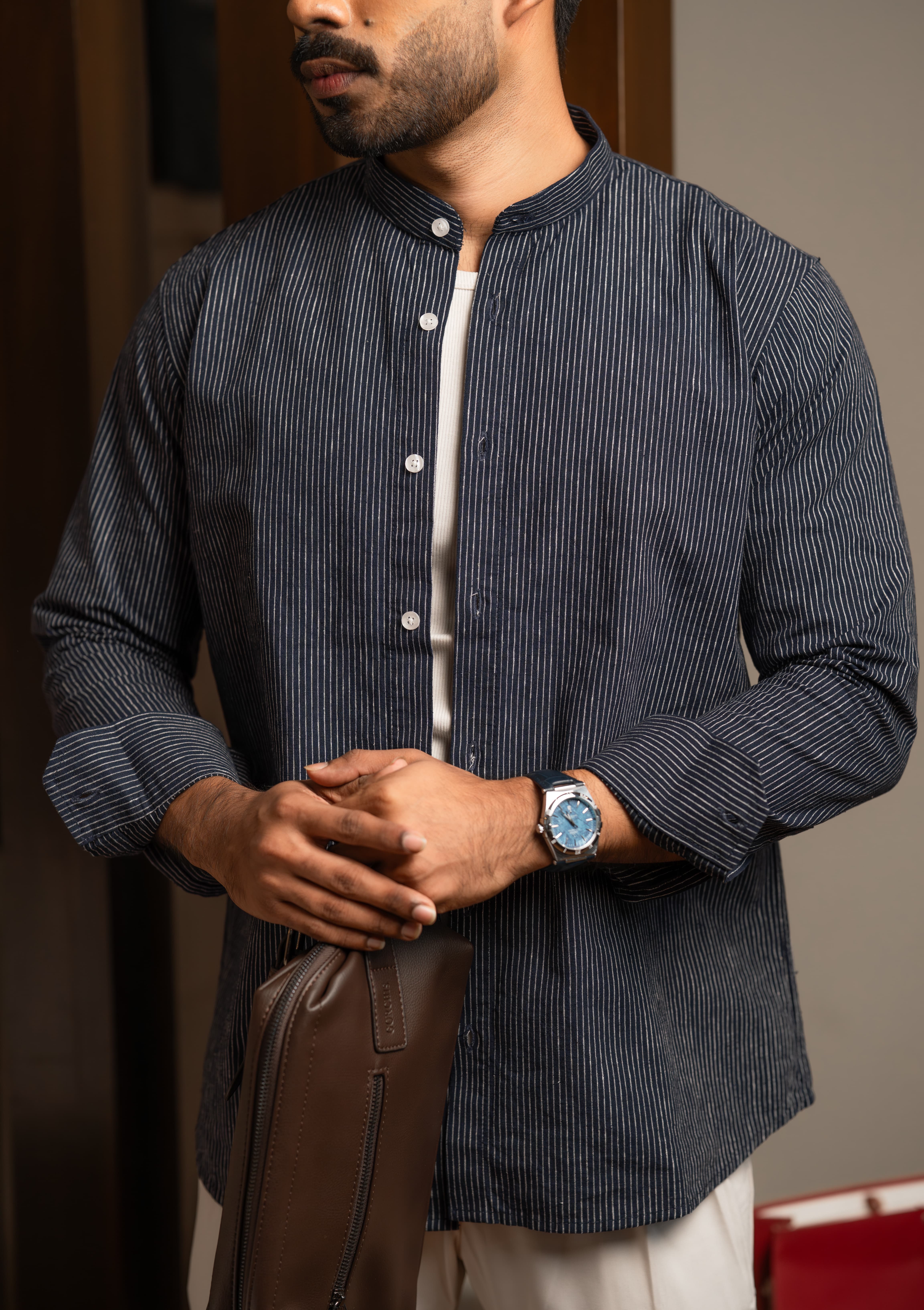 Midnight Indigo Mandarin Shirt - Image 5