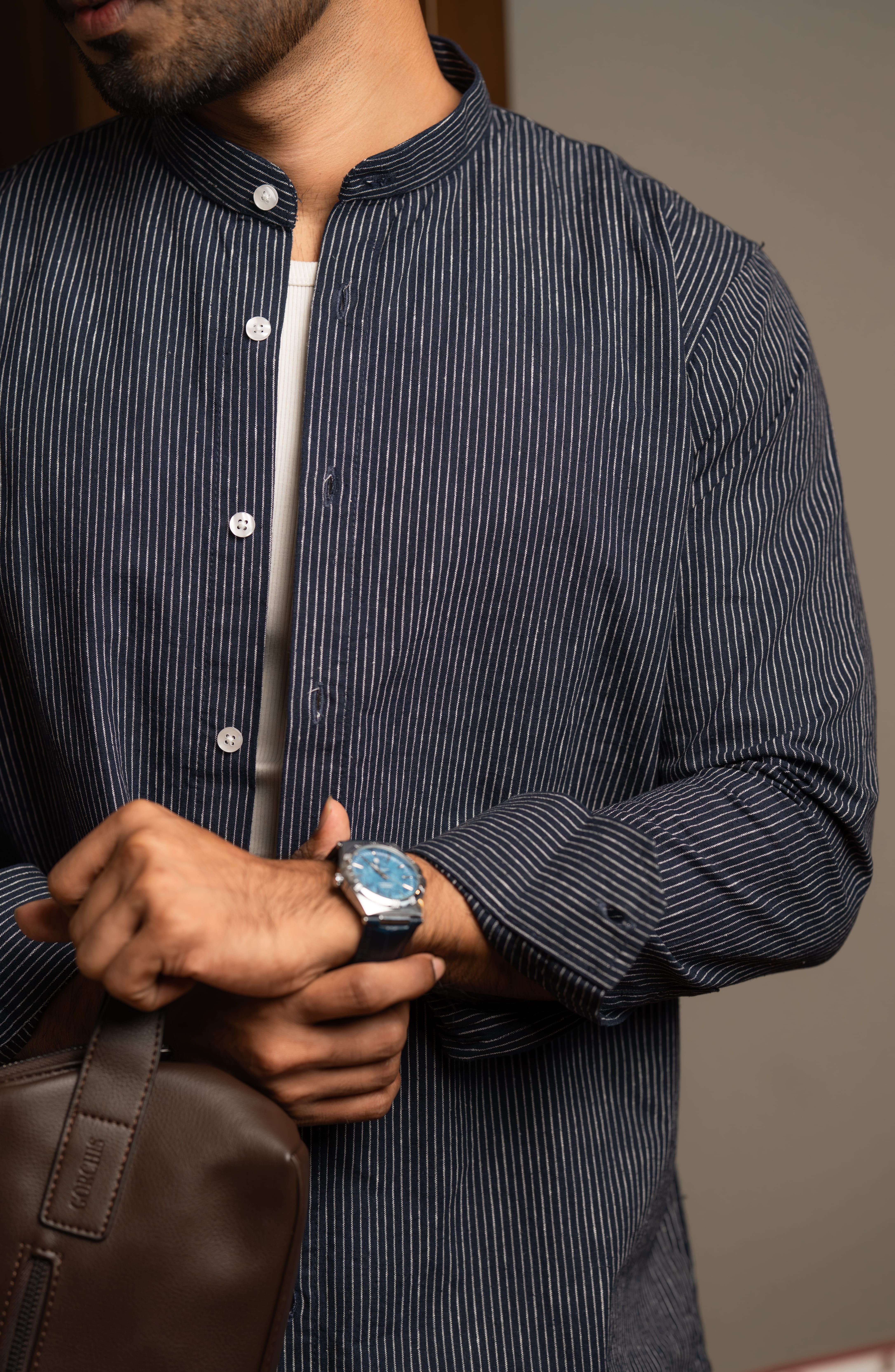 Midnight Indigo Mandarin Shirt - Image 2