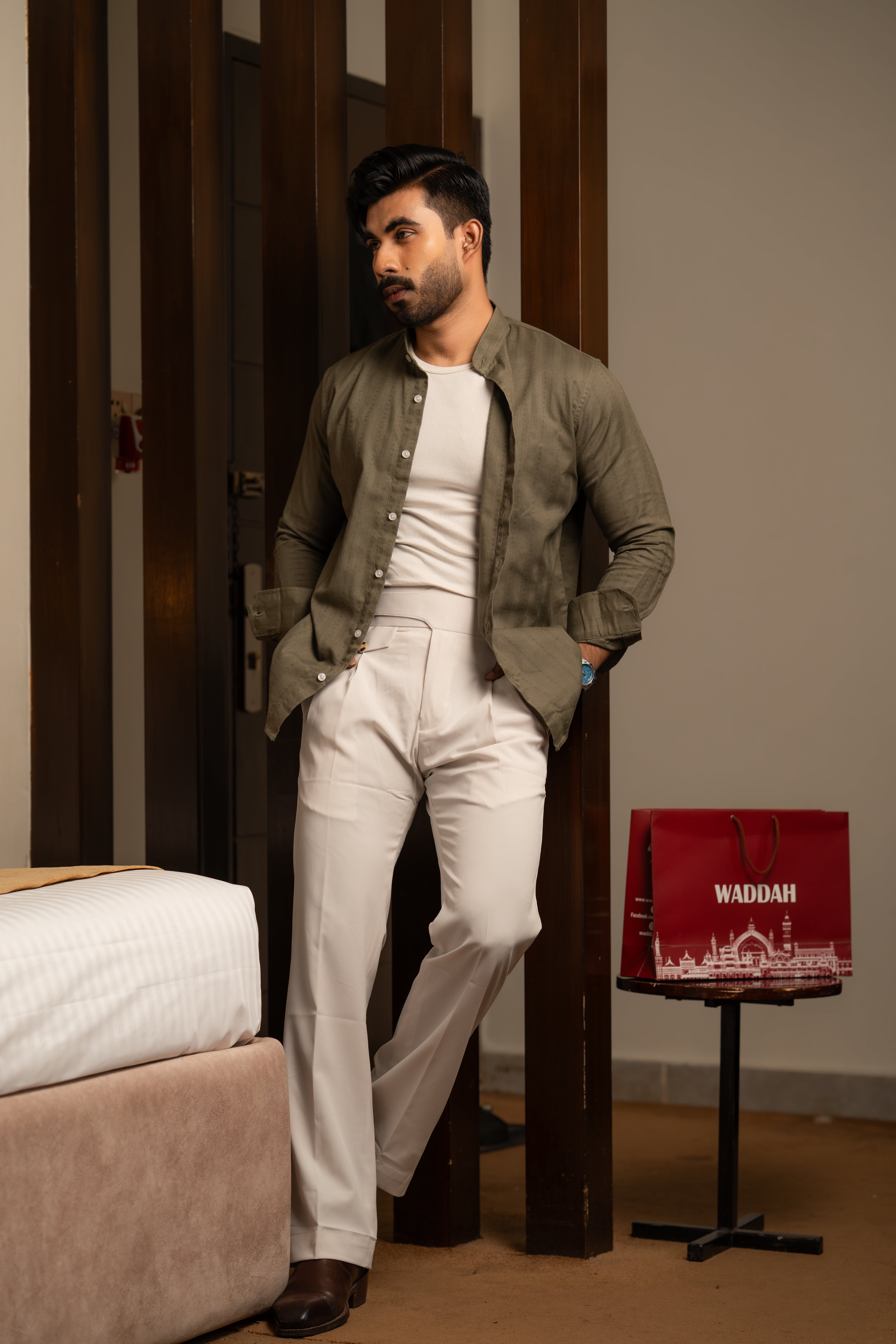 Olive Drab Mandarin Shirt - Image 3