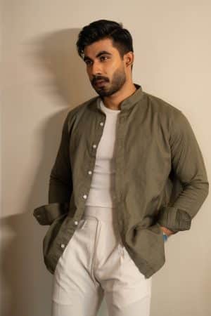 Olive Drab Mandarin Shirt
