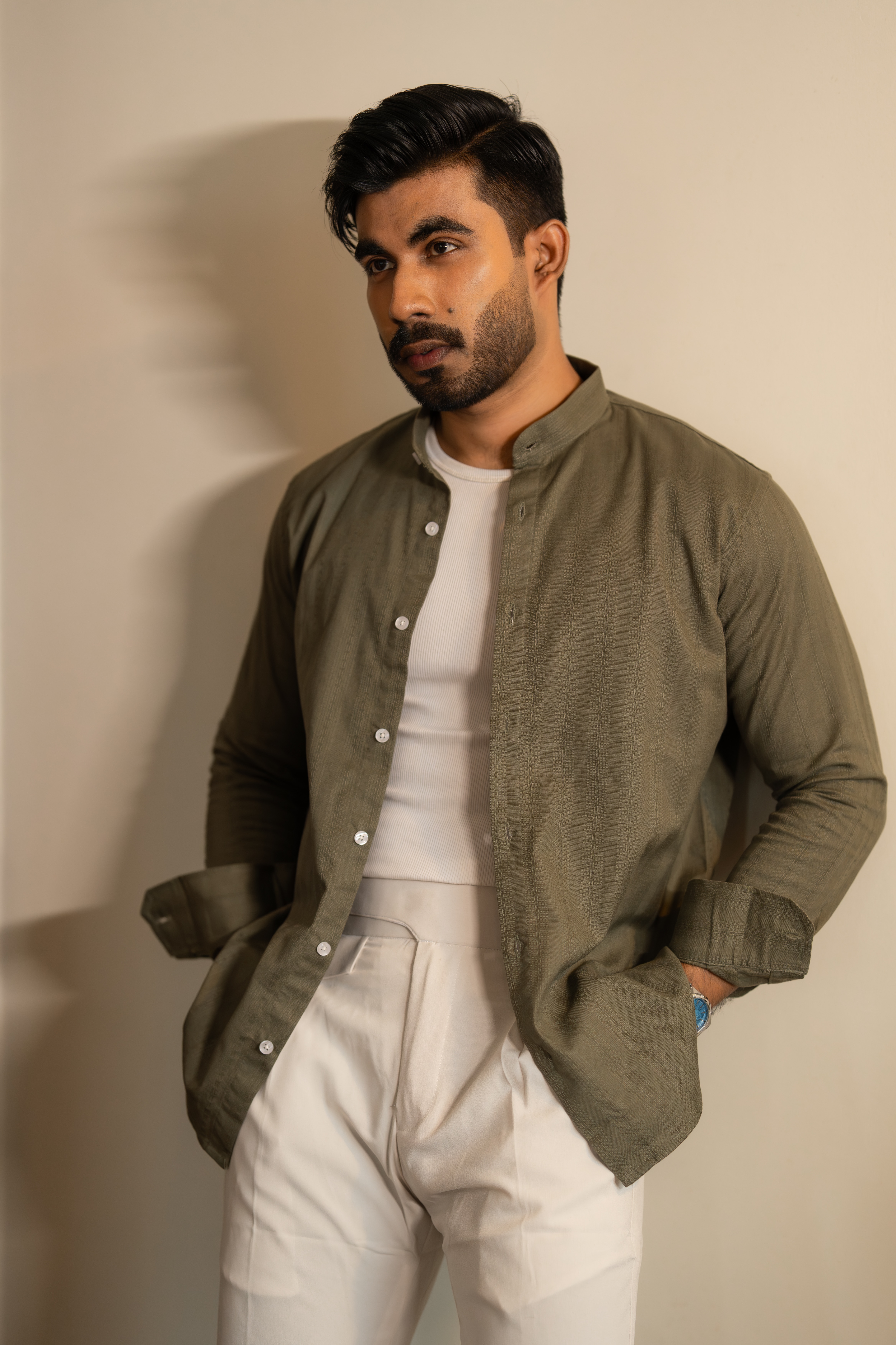 Olive Drab Mandarin Shirt